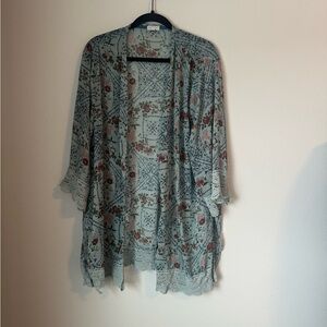 Floral Lace Kimono Cardigan - Blue and Red
